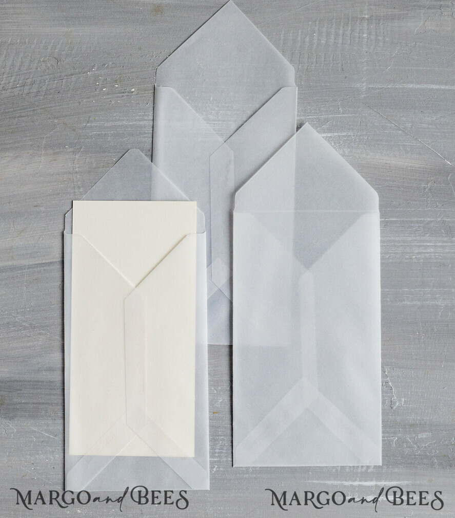 WEDDING INVITATIONS Velvet Envelopes  DL Vellum Transparent envelopes for invitations, Long handmade  Envelopes  for Wedding cards