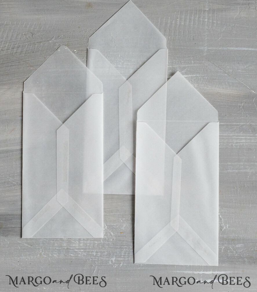 WEDDING INVITATIONS Velvet Envelopes  DL Vellum Transparent envelopes for invitations, Long handmade  Envelopes  for Wedding cards