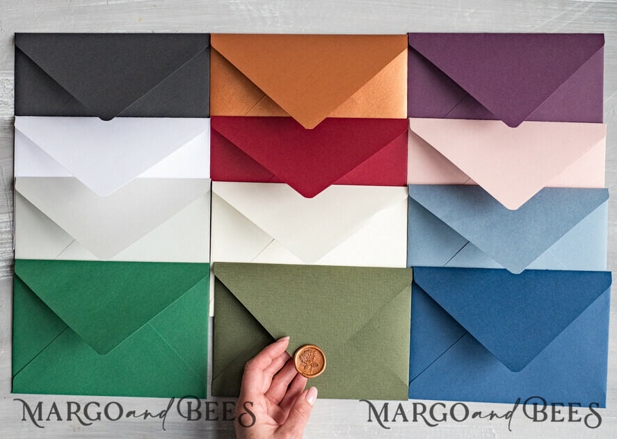 WEDDING INVITATIONS Velvet Envelopes  custom colors envelopes for invitations with velvet liners, a7 handmade  Envelopes with velvet liner for Wedding cards