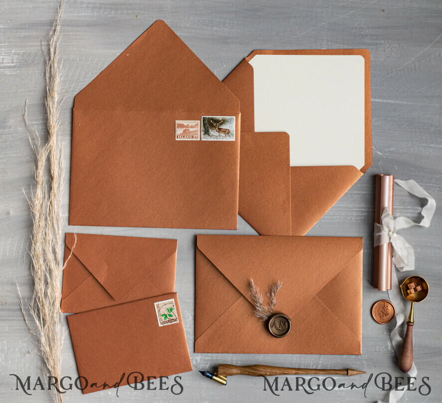 WEDDING INVITATIONS Velvet Envelopes  terracotta Handmade envelopes with Liner for invitations, handmade Craft Envelopes for Wedding cards