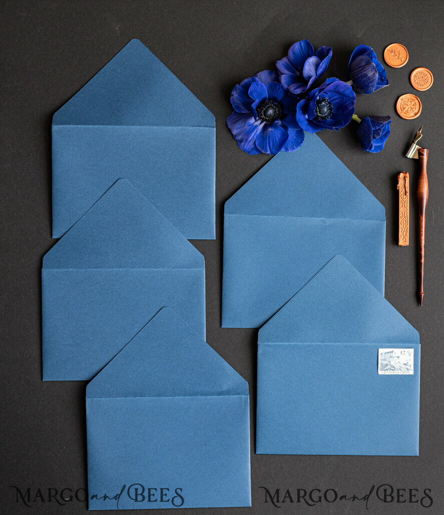 WEDDING INVITATIONS Velvet Envelopes  navy envelopes for invitations with velvet liners, a7 handmade  Envelopes with velvet liner for Wedding cards