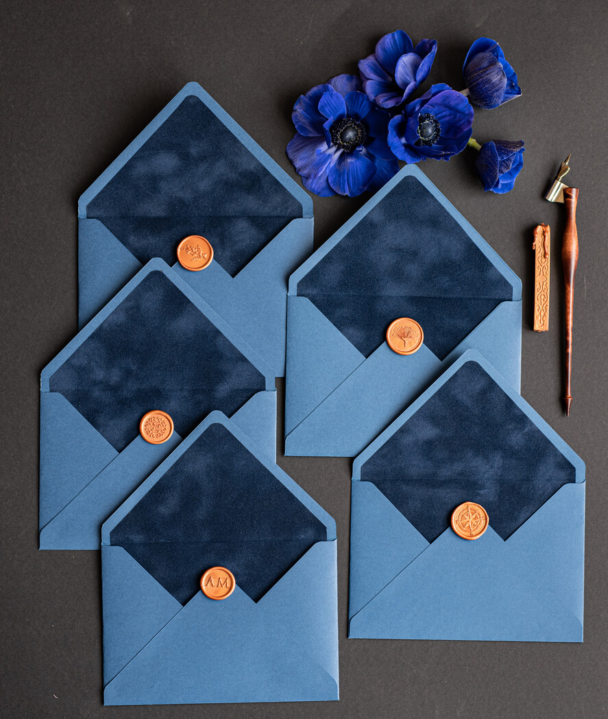 WEDDING INVITATIONS Velvet Envelopes  navy envelopes for invitations with velvet liners, a7 handmade  Envelopes with velvet liner for Wedding cards