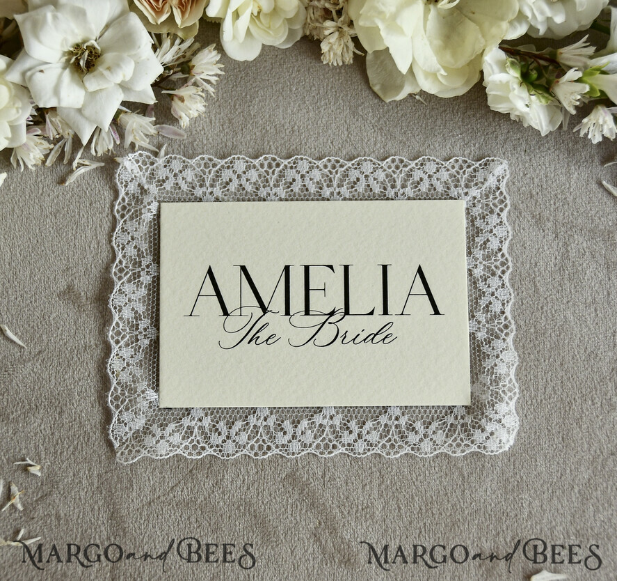 PLACE CARDS / TABLE CARDS Lace Romantic Lace ivory Wedding Place Cards, Elegant Name Tags for Your Wedding Tables, 