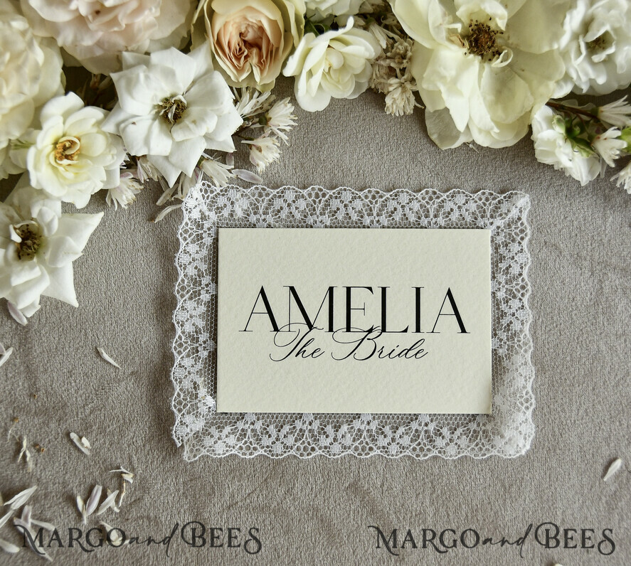 PLACE CARDS / TABLE CARDS Lace Romantic Lace ivory Wedding Place Cards, Elegant Name Tags for Your Wedding Tables, 