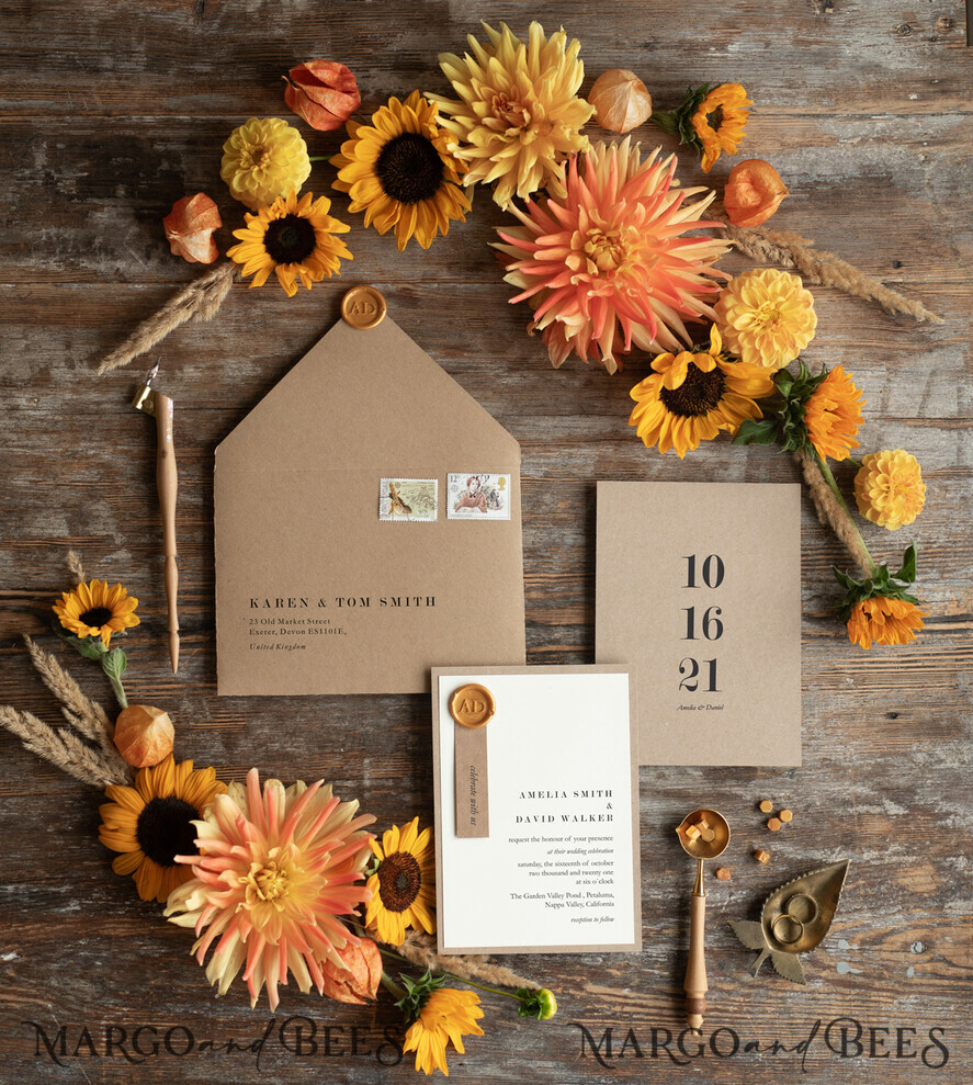 WEDDING INVITATIONS rustic / country / shabby chick Wedding invitations custom eco kraft stationery, wedding invitations with wax seal and hand made envelope, Rustic invitations 
