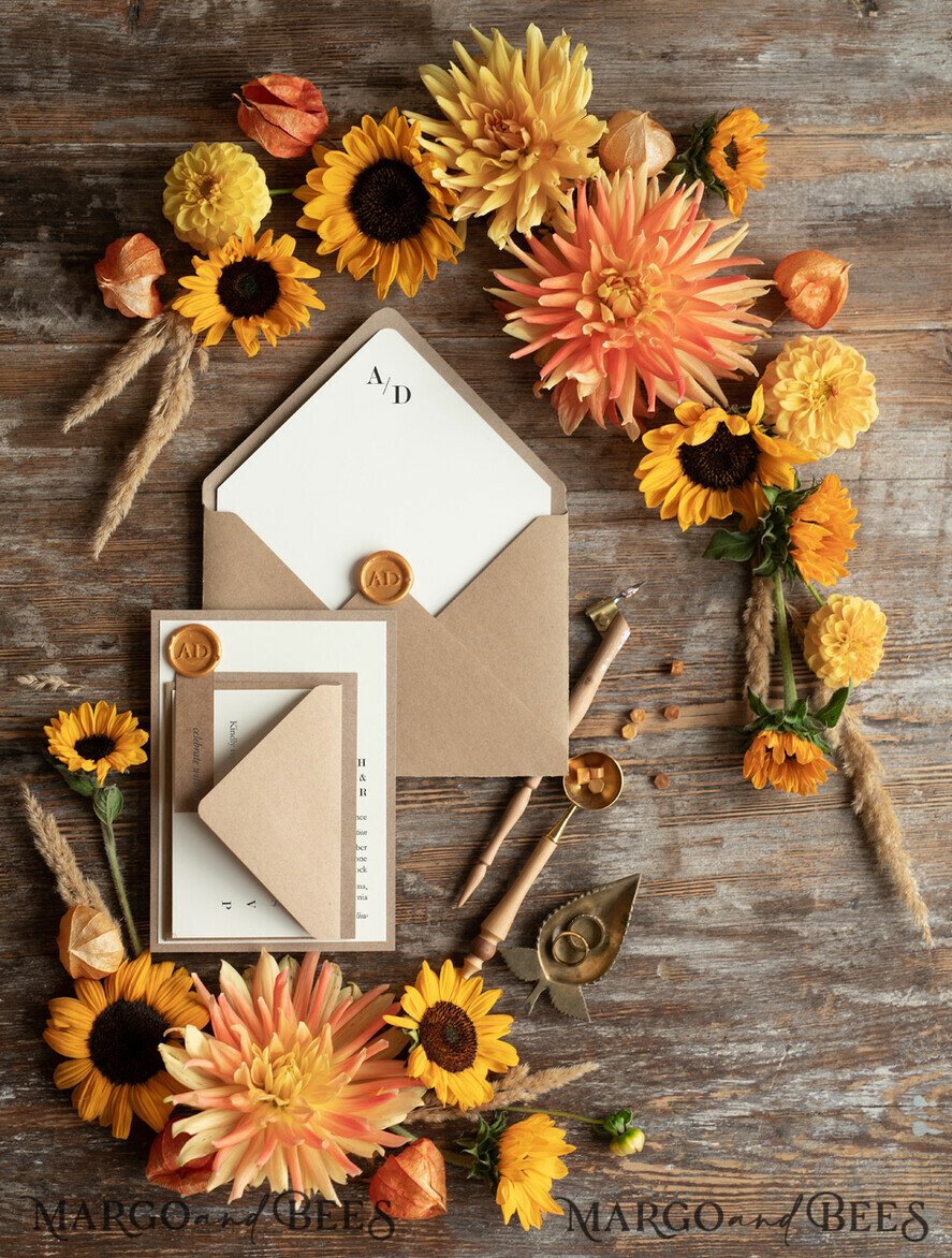 WEDDING INVITATIONS rustic / country / shabby chick Wedding invitations custom eco kraft stationery, wedding invitations with wax seal and hand made envelope, Rustic invitations 