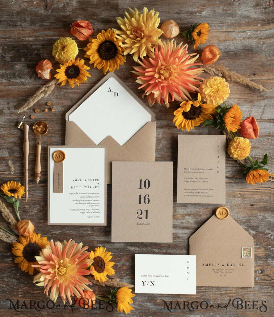 WEDDING INVITATIONS rustic / country / shabby chick Wedding invitations custom eco kraft stationery, wedding invitations with wax seal and hand made envelope, Rustic invitations 