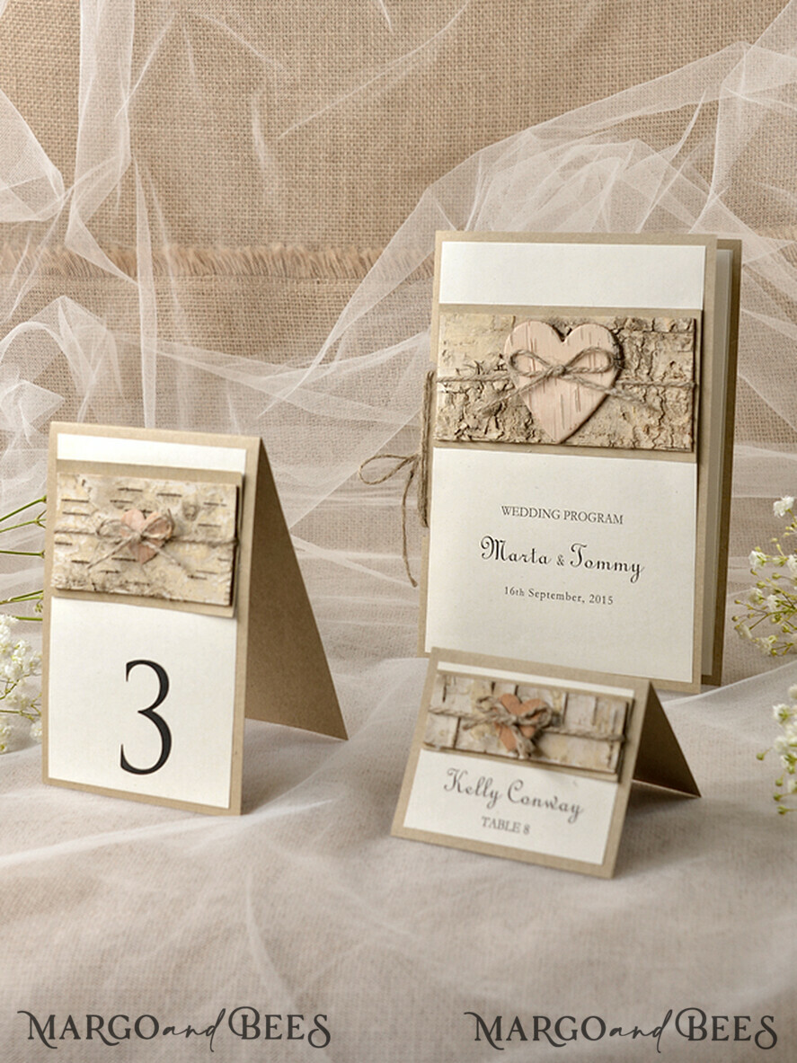PLACE CARDS / TABLE CARDS Rustic Eco Wedding Place cards Romantic Eco Wedding Place Cards with Bark and Burlap Twine, Brown and Ivory Name Tags with Wooden Heart, Rustic Wedding Stationery, Elegant Wedding Place Cards
