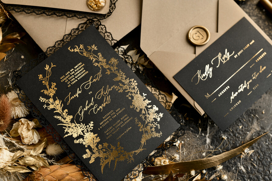 HOCHZEITS EINLADUNGEN vintage Spitze / rustikale Spitze Personalisierte Einladungen zur Goldenen Hochzeit Vintage Spitze Einladungen Elfenbein