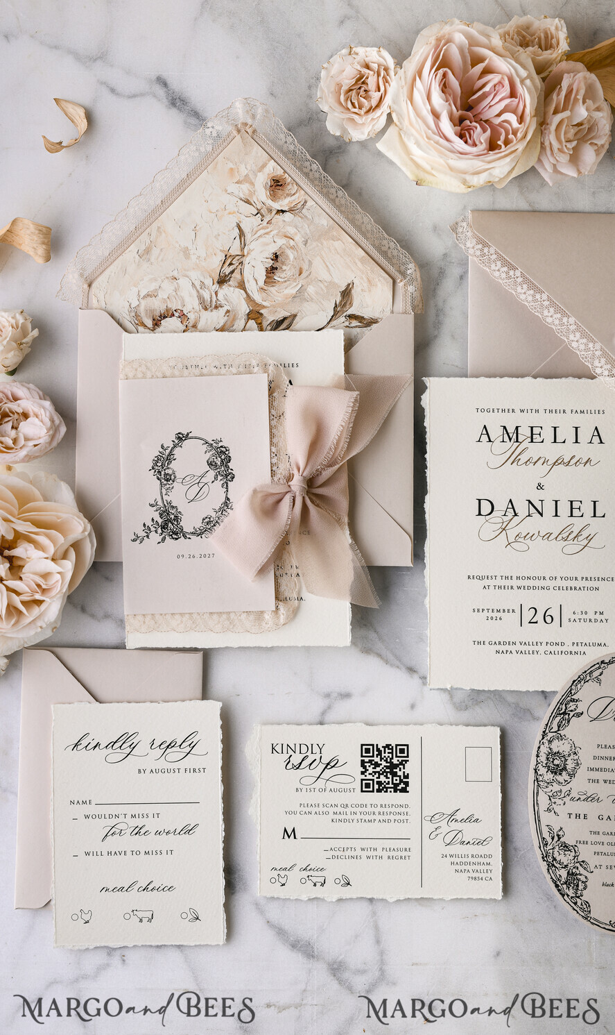HOCHZEITS EINLADUNGEN vintage Spitze / rustikale Spitze Personalisierte Goldene Hochzeitseinladungen Vintage Spitze Einladungen Beige
