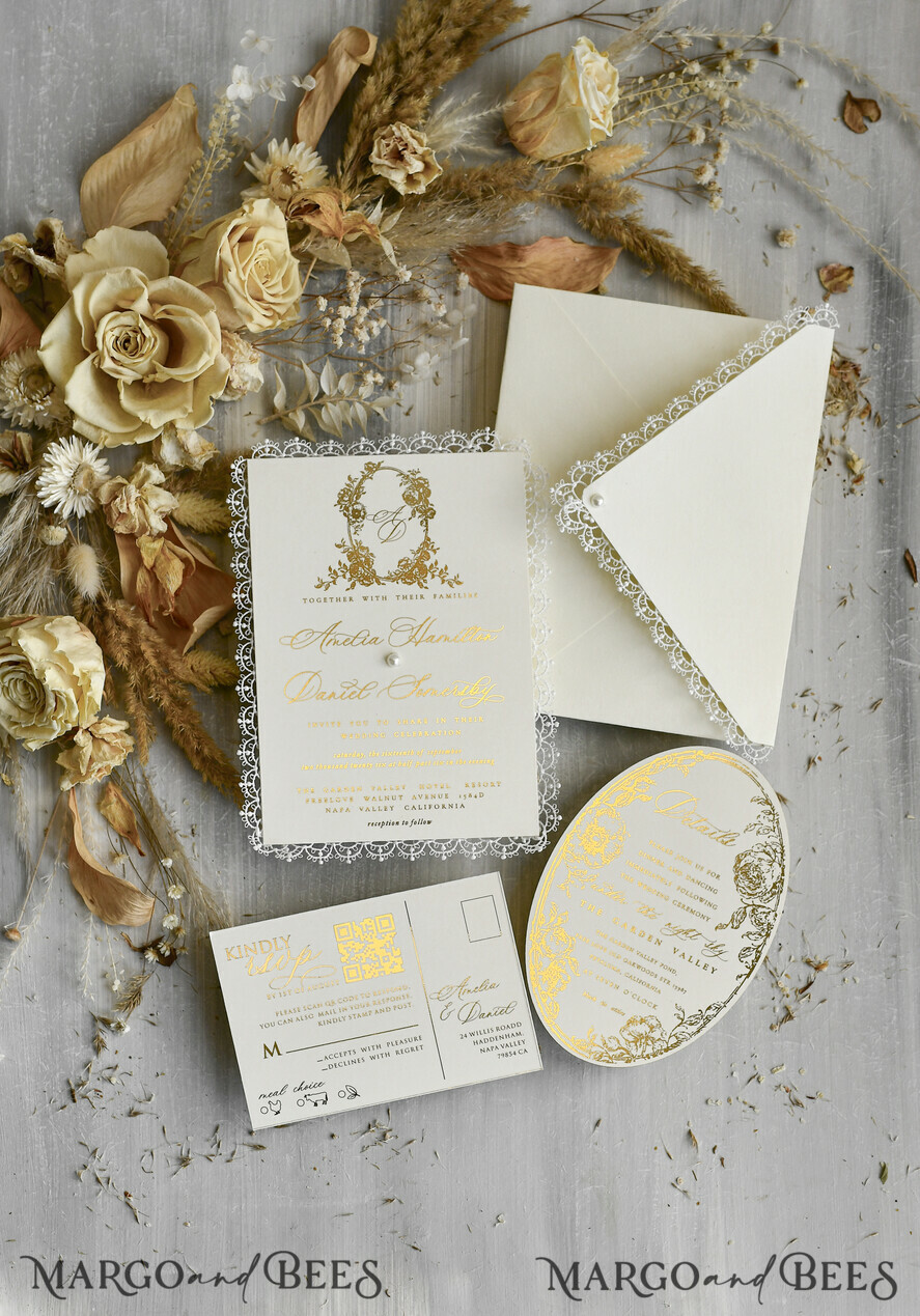 HOCHZEITS EINLADUNGEN vintage Spitze / rustikale Spitze Personalisierte Einladungen zur Goldenen Hochzeit Vintage Spitze Einladungen Elfenbein