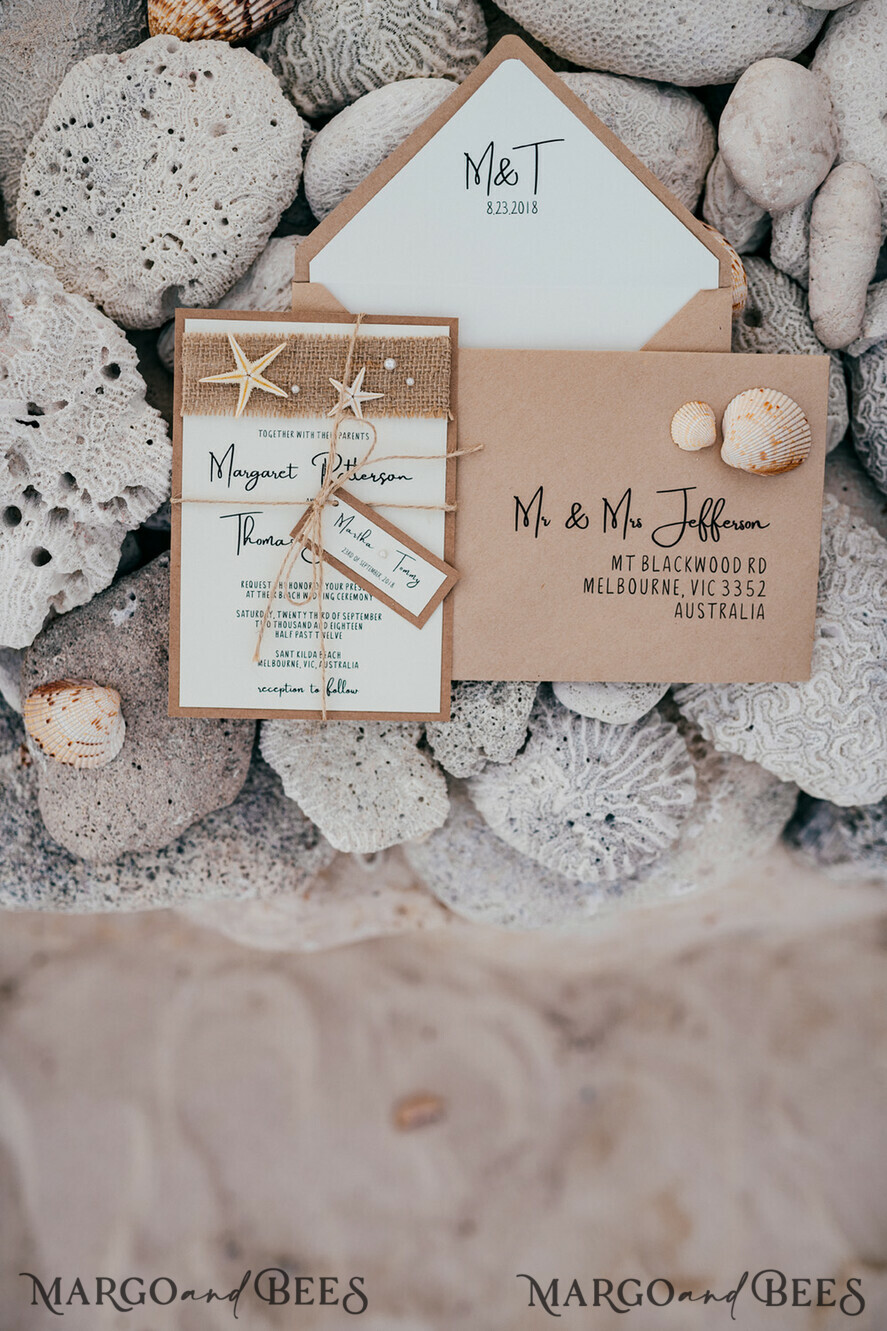 HOCHZEITS EINLADUNGEN Pass zur Liebe / Strandhochzeits-Einladungen Strandhochzeitseinladungen Seeigel-Hochzeitseinladungen mit rustikalen Jute-Hochzeitskarten