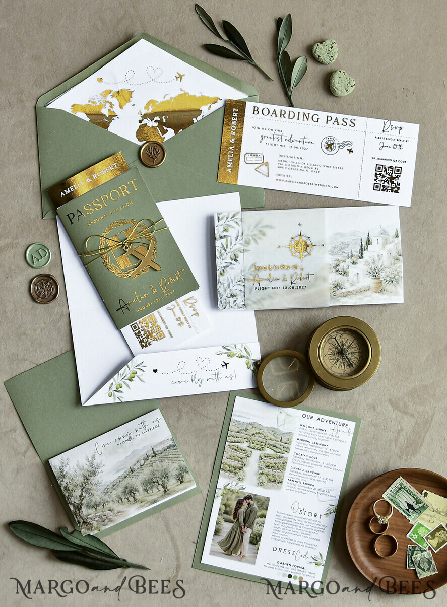 HOCHZEITS EINLADUNGEN Pass zur Liebe / Strandhochzeits-Einladungen Salbeigrüne Pass-Hochzeitskarte, Hochzeitskarten Boardingticket, Toskana Pass-Hochzeitskarten im Ausland, Hochzeits-Einladungen für Destinationen, Reisekarten-Hochzeitsstationery.