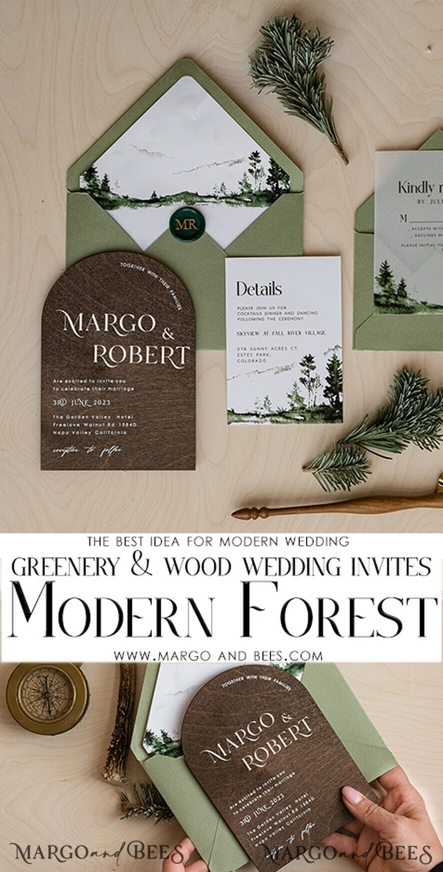 HOCHZEITS EINLADUNGEN Wald / Berge / Waldlandschaft Thema Wald Holz Hochzeits Einladung Suite, Moderne rustikale Hochzeits Einladungen, Natürliche Holz Einladungen Suite Hochzeitskarten, Grüne Hochzeits Einladungen, Nebelwald Frosted Hochzeits Einladung Suite, Kiefernbäume Hochzeits Einladung.