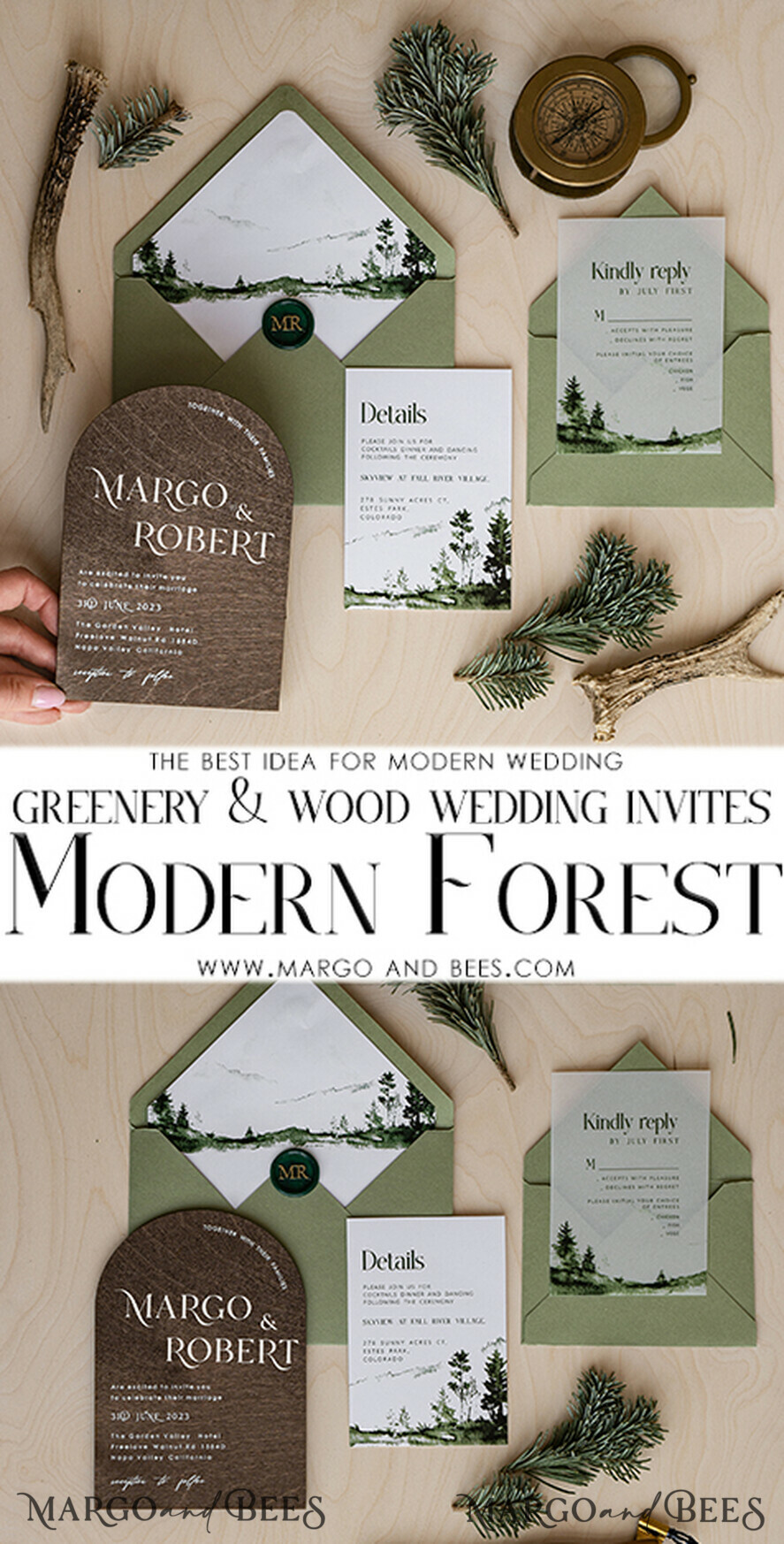 HOCHZEITS EINLADUNGEN Wald / Berge / Waldlandschaft Thema Wald Holz Hochzeits Einladung Suite, Moderne rustikale Hochzeits Einladungen, Natürliche Holz Einladungen Suite Hochzeitskarten, Grüne Hochzeits Einladungen, Nebelwald Frosted Hochzeits Einladung Suite, Kiefernbäume Hochzeits Einladung.