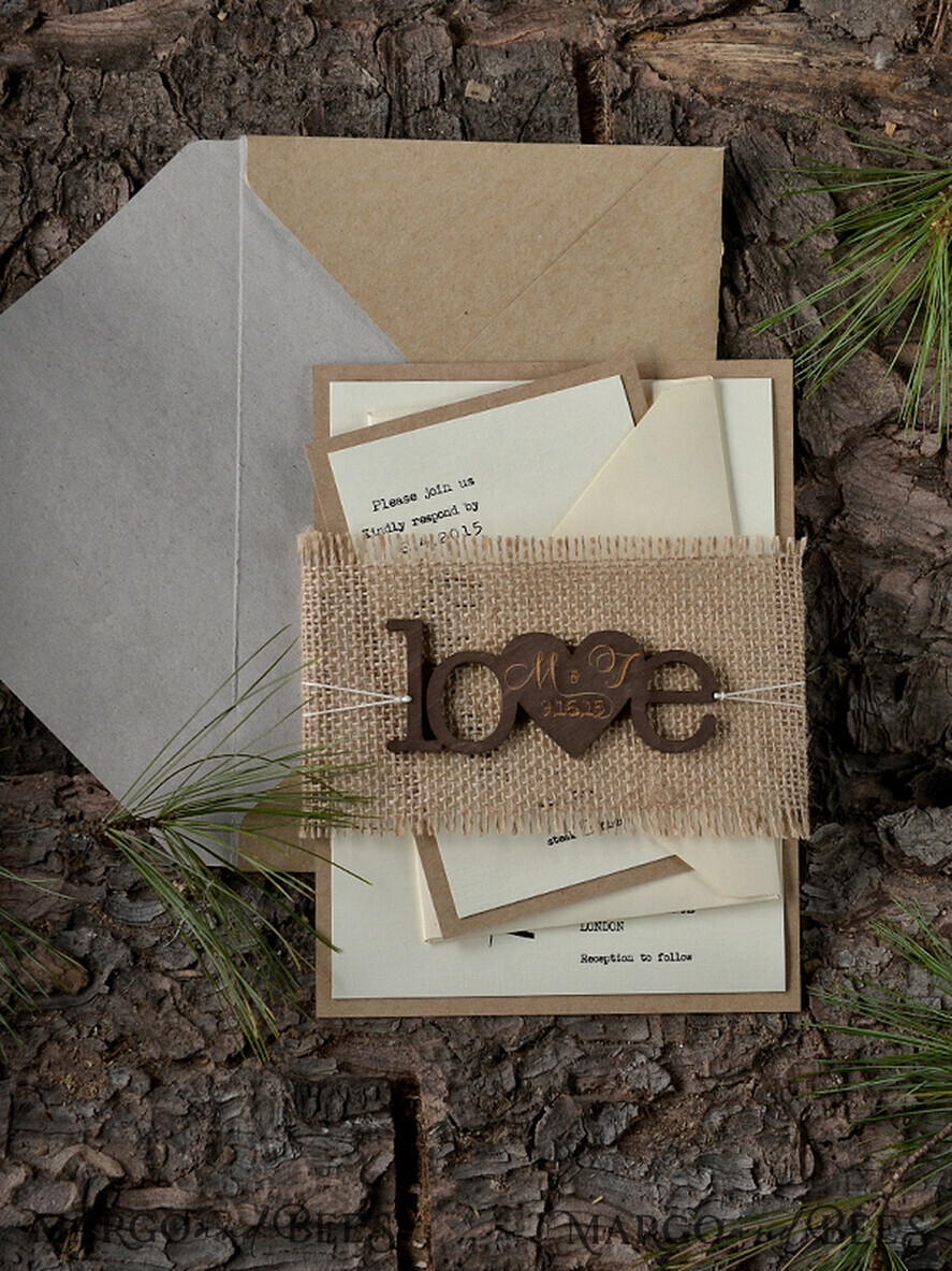HOCHZEITS EINLADUNGEN Wald / Berge / Waldlandschaft Thema rustikale Holzbriefpapier