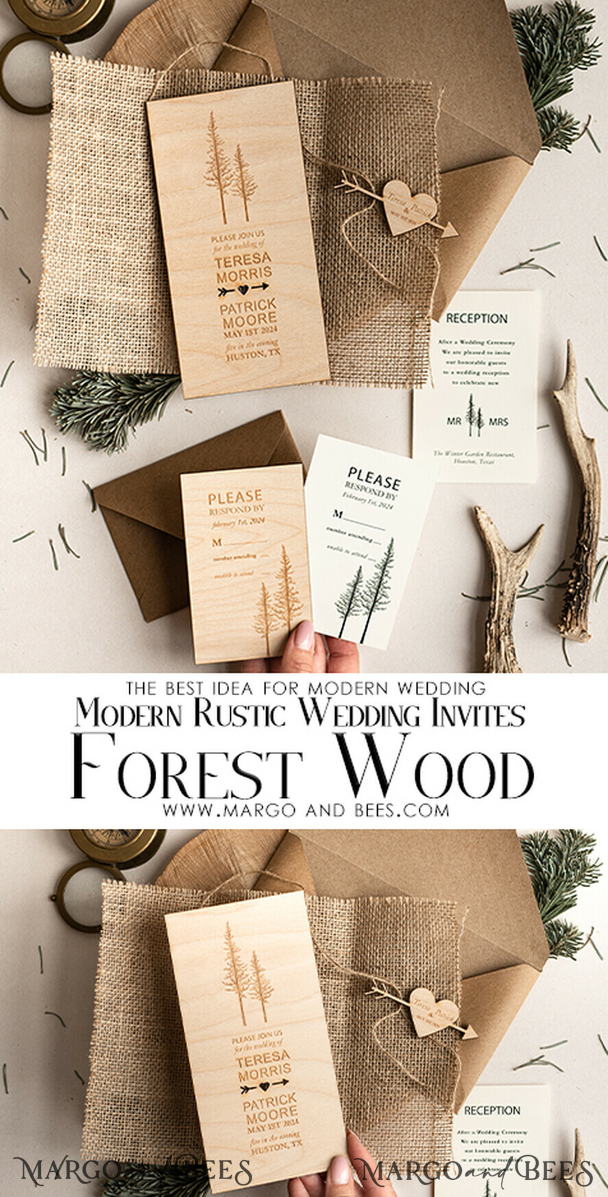 HOCHZEITS EINLADUNGEN Wald / Berge / Waldlandschaft Thema Wald Holz Hochzeits Einladung Suite mit Umschlägen, Moderne Rustikale Hochzeits Einladung, Natürliche Holzeinladungen Suite Hochzeitskarten, Natürliche Hochzeits Einladungen, Kieferwald Frosted Hochzeits Einladung Suite, Kiefernbäume Hochzeits Einladung.