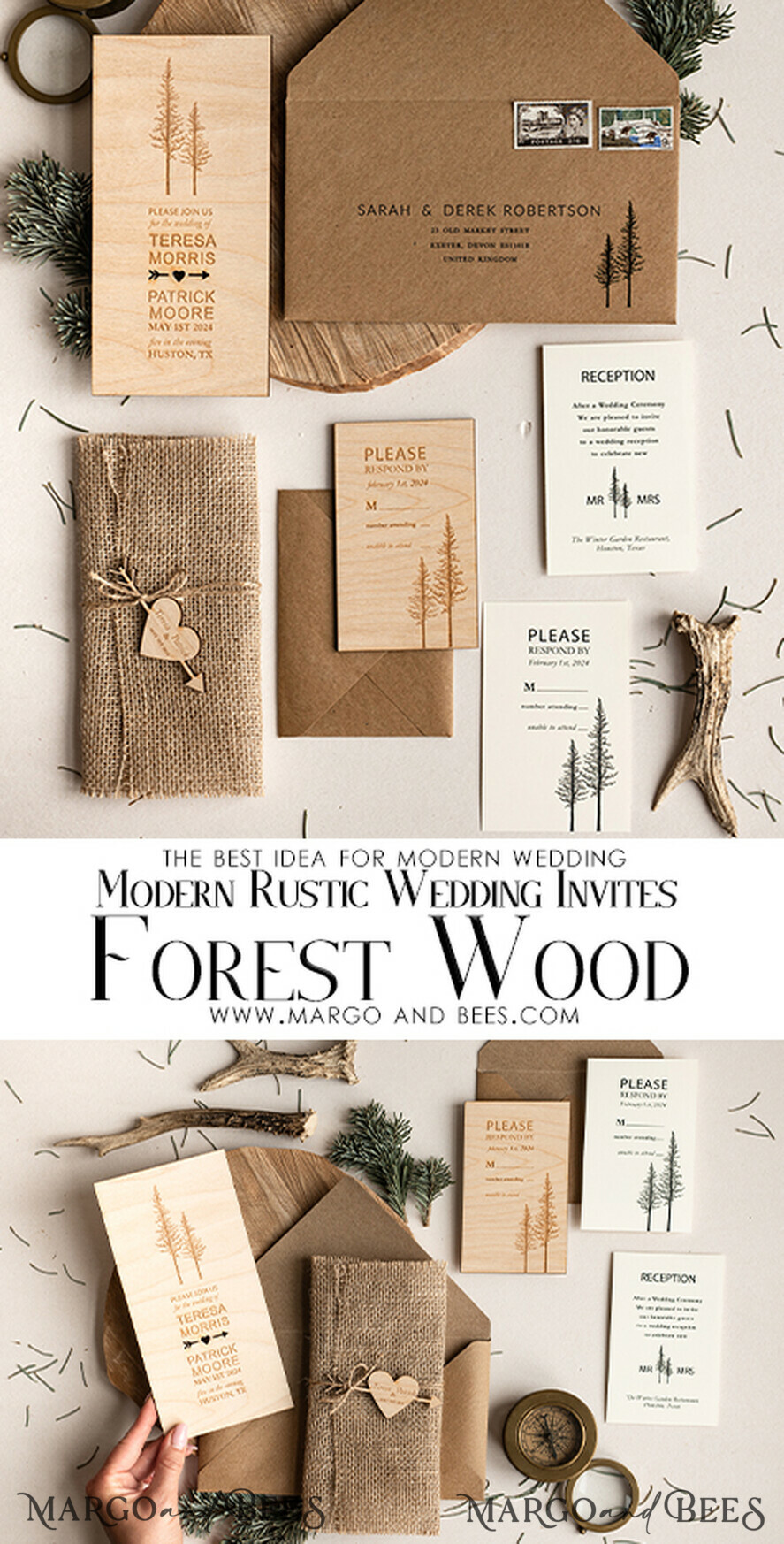 HOCHZEITS EINLADUNGEN Wald / Berge / Waldlandschaft Thema Wald Holz Hochzeits Einladung Suite mit Umschlägen, Moderne Rustikale Hochzeits Einladung, Natürliche Holzeinladungen Suite Hochzeitskarten, Natürliche Hochzeits Einladungen, Kieferwald Frosted Hochzeits Einladung Suite, Kiefernbäume Hochzeits Einladung.