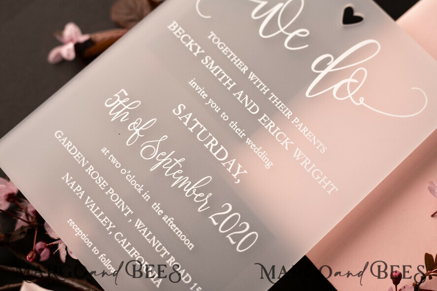 HOCHZEITS EINLADUNGEN Elegante Einladungen Klassische Karten Luxus Gefrorene Acryl Plexi Hochzeits Einladungen, Romantische Blush Pink Hochzeits Einladungen, Elegante Pfingstrose Hochzeitskarten, Minimalistische Hochzeitsstationery