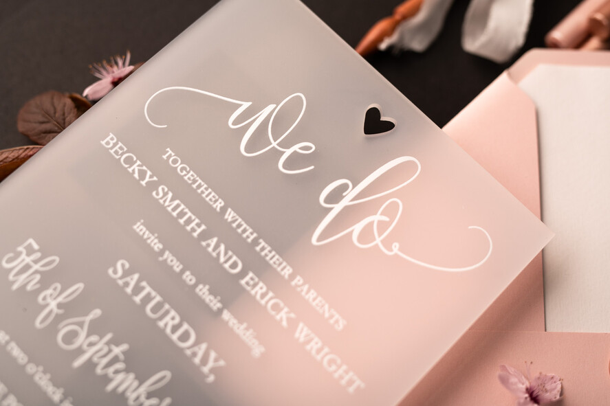 HOCHZEITS EINLADUNGEN Elegante Einladungen Klassische Karten Luxus Gefrorene Acryl Plexi Hochzeits Einladungen, Romantische Blush Pink Hochzeits Einladungen, Elegante Pfingstrose Hochzeitskarten, Minimalistische Hochzeitsstationery