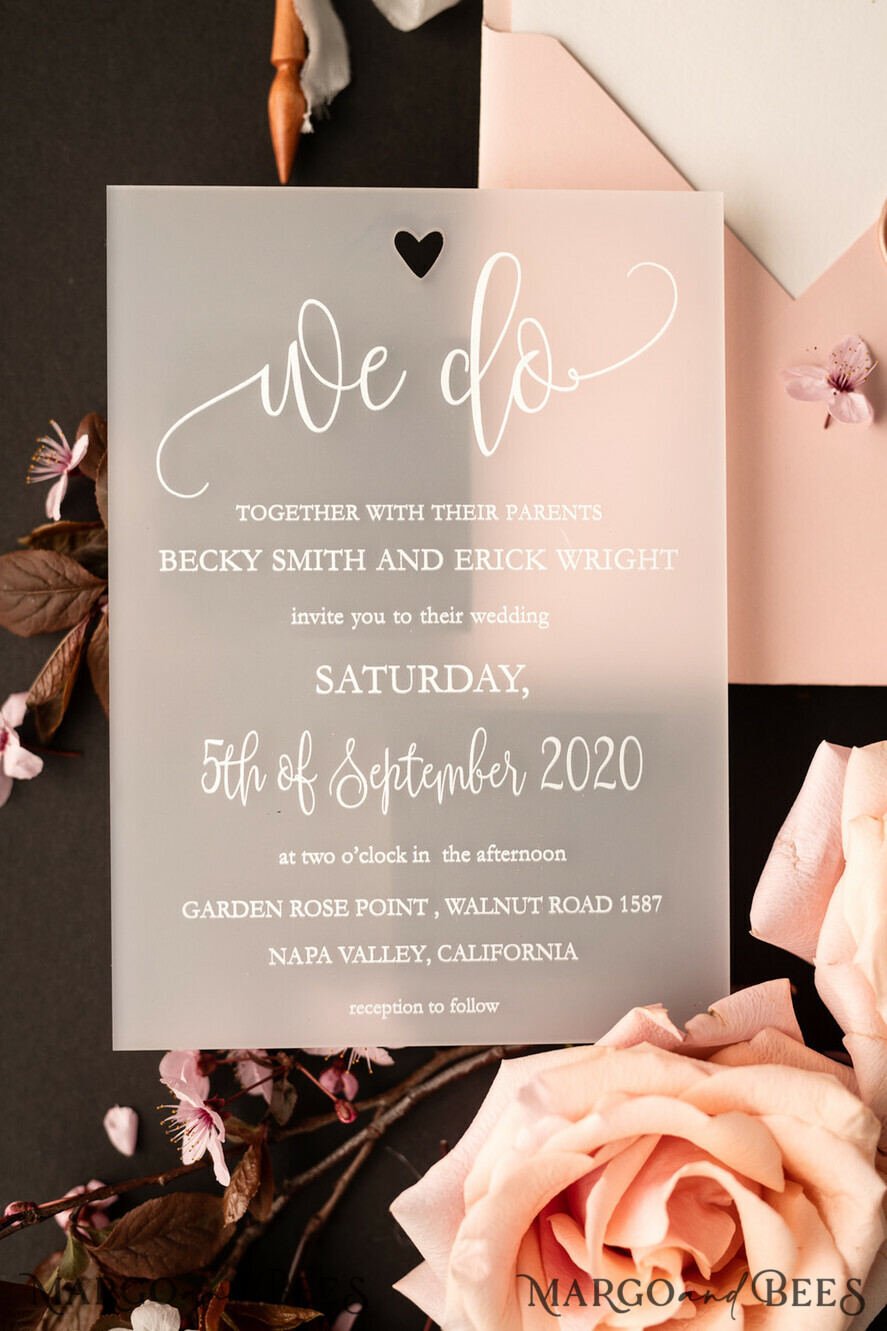 HOCHZEITS EINLADUNGEN Elegante Einladungen Klassische Karten Luxus Gefrorene Acryl Plexi Hochzeits Einladungen, Romantische Blush Pink Hochzeits Einladungen, Elegante Pfingstrose Hochzeitskarten, Minimalistische Hochzeitsstationery