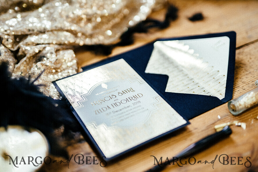 WEDDING INVITATIONS gold / rose gold / silver / glitter Luxury Golden Shine Wedding Invitations, Glamour Gold Foil Wedding Invites, Elegant Royal Navy Wedding Cards, Bespoke Great Gatsby Wedding Invitation Suite