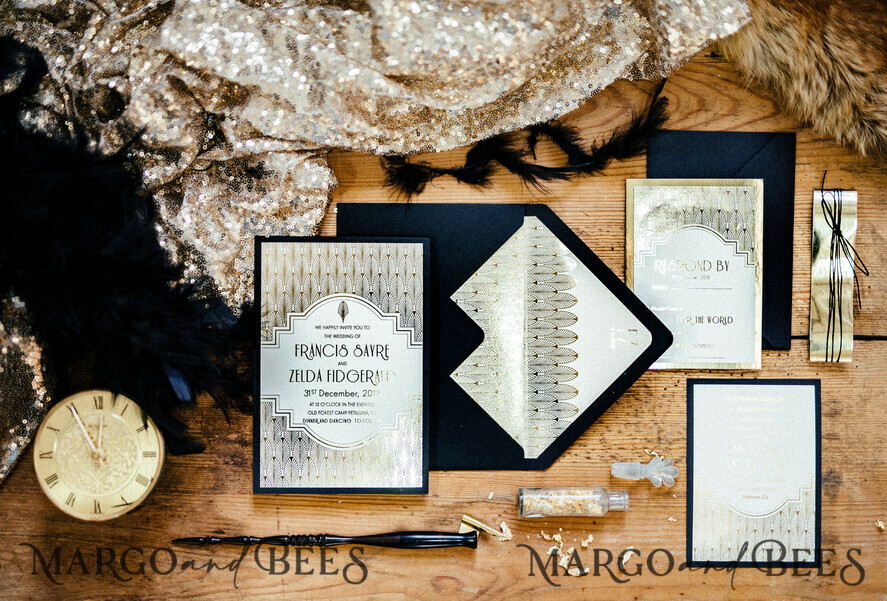 WEDDING INVITATIONS gold / rose gold / silver / glitter Luxury Golden Shine Wedding Invitations, Glamour Gold Foil Wedding Invites, Elegant Royal Navy Wedding Cards, Bespoke Great Gatsby Wedding Invitation Suite