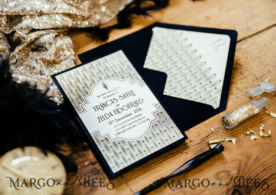 WEDDING INVITATIONS gold / rose gold / silver / glitter Luxury Golden Shine Wedding Invitations, Glamour Gold Foil Wedding Invites, Elegant Royal Navy Wedding Cards, Bespoke Great Gatsby Wedding Invitation Suite