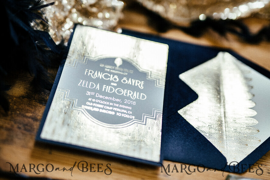 WEDDING INVITATIONS gold / rose gold / silver / glitter Luxury Golden Shine Wedding Invitations, Glamour Gold Foil Wedding Invites, Elegant Royal Navy Wedding Cards, Bespoke Great Gatsby Wedding Invitation Suite