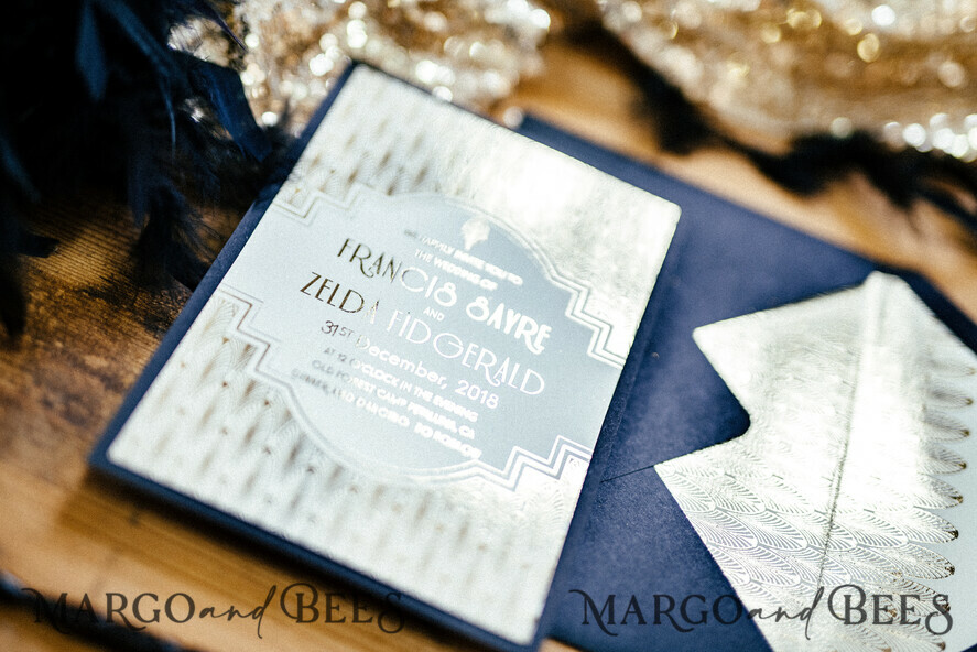 WEDDING INVITATIONS gold / rose gold / silver / glitter Luxury Golden Shine Wedding Invitations, Glamour Gold Foil Wedding Invites, Elegant Royal Navy Wedding Cards, Bespoke Great Gatsby Wedding Invitation Suite