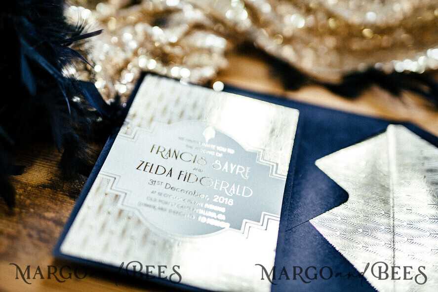 WEDDING INVITATIONS gold / rose gold / silver / glitter Luxury Golden Shine Wedding Invitations, Glamour Gold Foil Wedding Invites, Elegant Royal Navy Wedding Cards, Bespoke Great Gatsby Wedding Invitation Suite