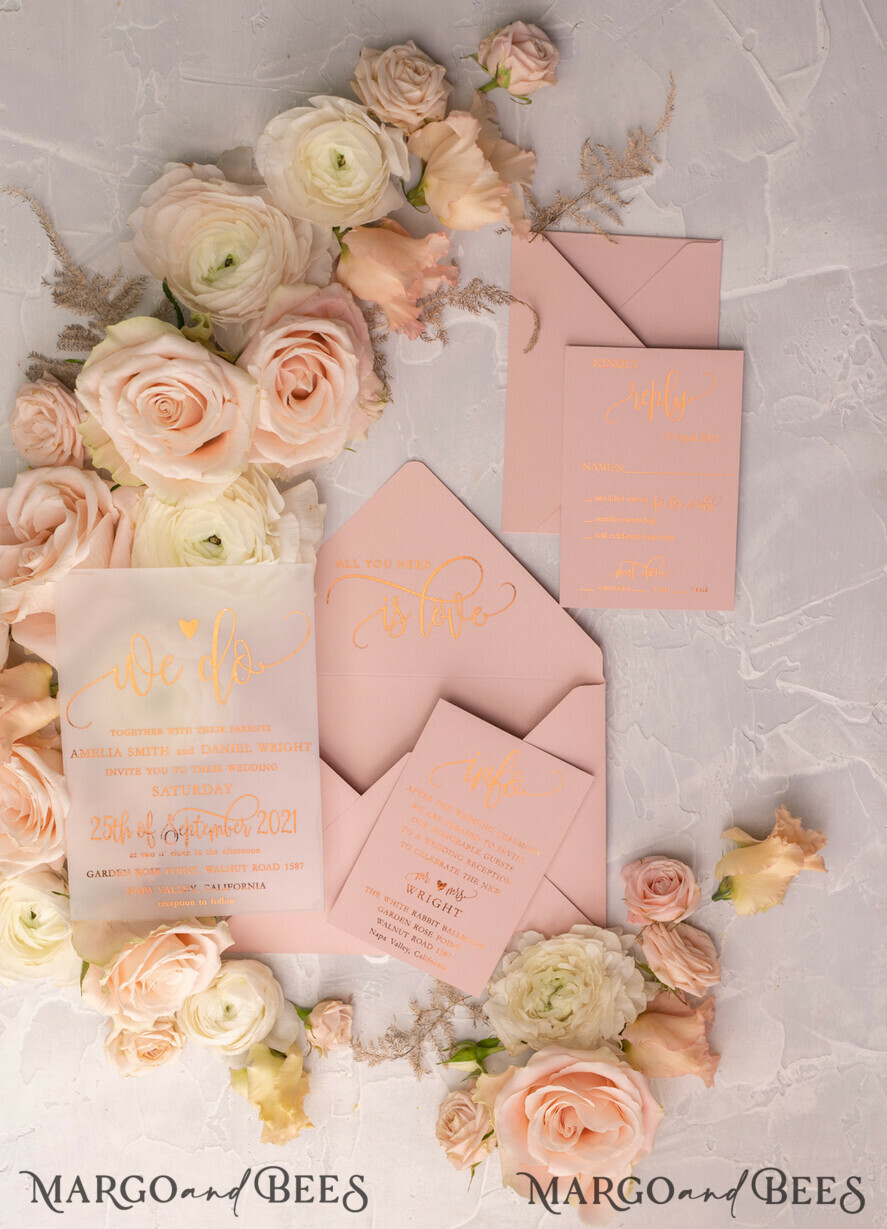 Glamour Vellum Wedding Invitations, Golden Shine Wedding Cards