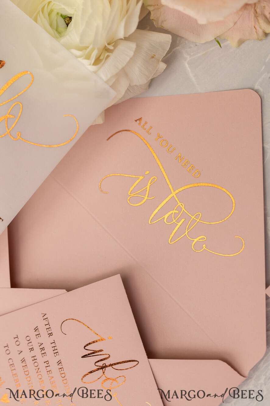 Glamour Vellum Wedding Invitations, Golden Shine Wedding Cards