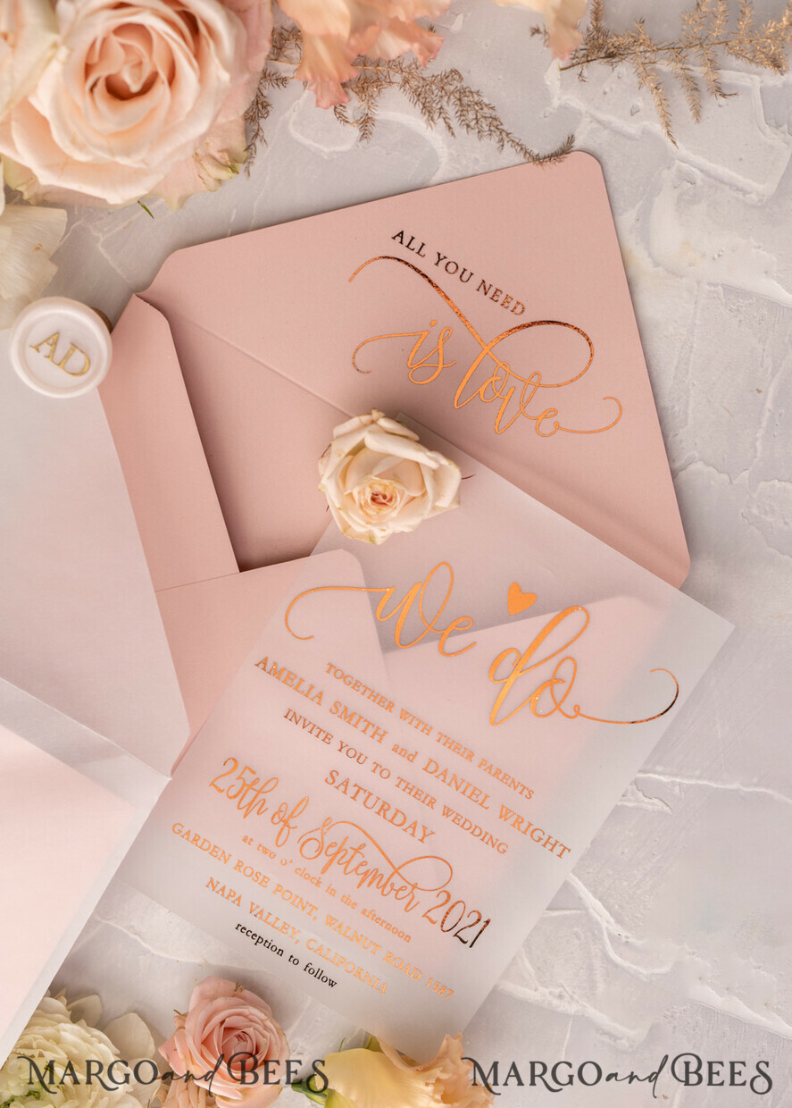 Glamour Vellum Wedding Invitations, Golden Shine Wedding Cards