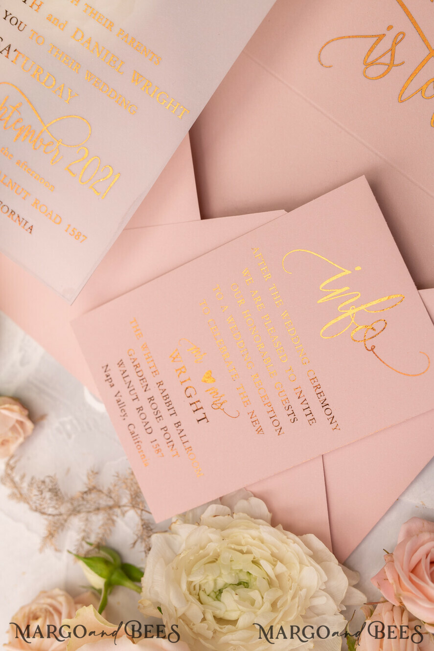 Glamour Vellum Wedding Invitations, Golden Shine Wedding Cards