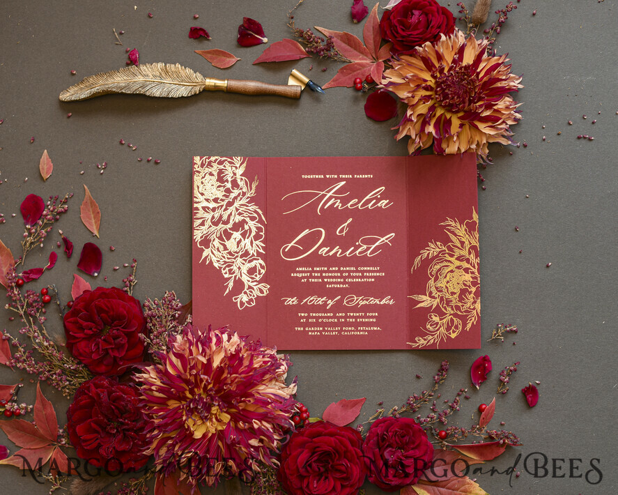 WEDDING INVITATIONS gold / rose gold / silver / glitter Golden Burgundy Wedding Invitations, Glamour Glitter Wedding Stationery, Elegant Black Wedding Invitation Suite, Gold Foil Luxury Arabic Wedding Cards