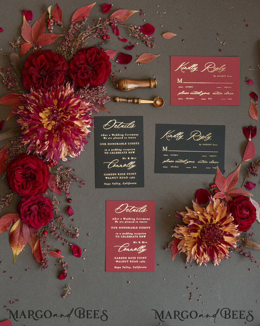 WEDDING INVITATIONS gold / rose gold / silver / glitter Golden Burgundy Wedding Invitations, Glamour Glitter Wedding Stationery, Elegant Black Wedding Invitation Suite, Gold Foil Luxury Arabic Wedding Cards