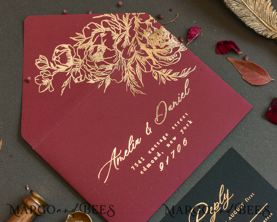 WEDDING INVITATIONS gold / rose gold / silver / glitter Golden Burgundy Wedding Invitations, Glamour Glitter Wedding Stationery, Elegant Black Wedding Invitation Suite, Gold Foil Luxury Arabic Wedding Cards