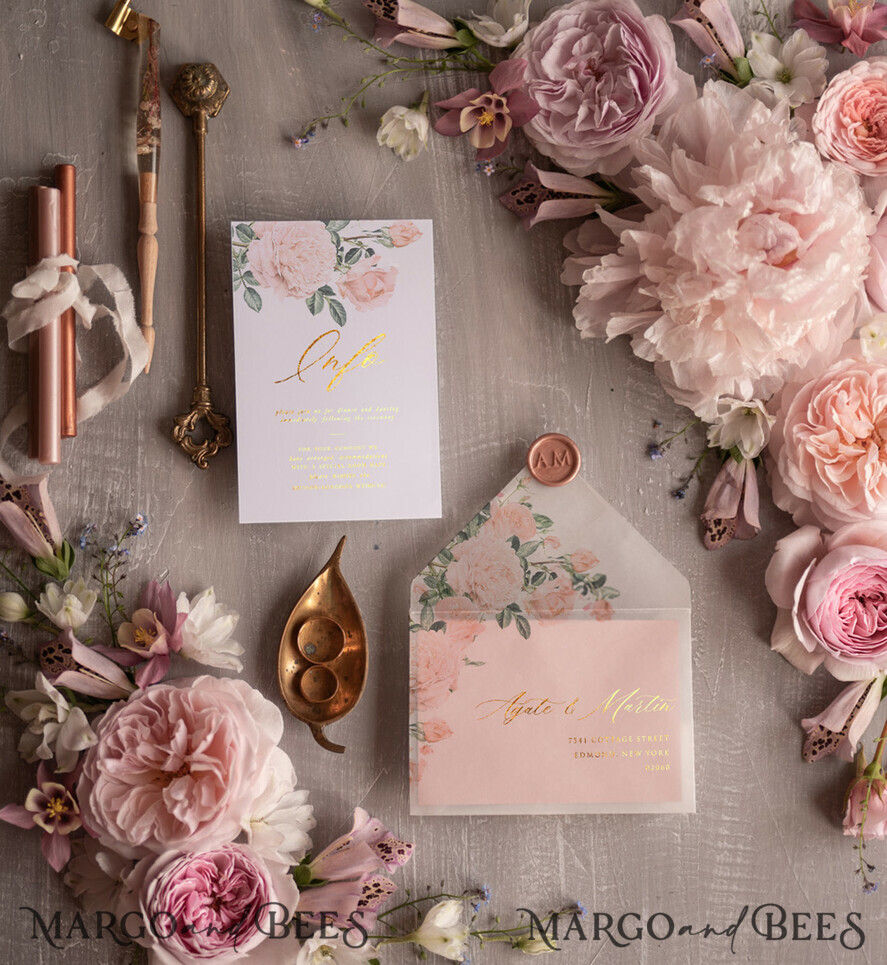 HOCHZEITS EINLADUNGEN Gold / Roségold / Silber / Glitzer Glamour Golden Shine Hochzeitseinladungsset, romantische blassrosa Hochzeitseinladungen, luxuriöse arabische Hochzeitskarten mit goldenen Quasten, elegante florale Hochzeitseinladungen.