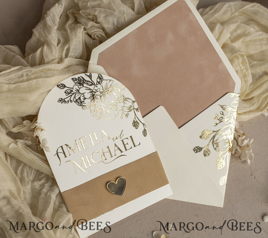 HOCHZEITS EINLADUNGEN Gold / Roségold / Silber / Glitzer Arch Gold Ivory Gold Hochzeitsinvitation Suite, Ecru Floral Hochzeitskarten, Glamour Hochzeitskarten, Elegantes Hochzeitsset