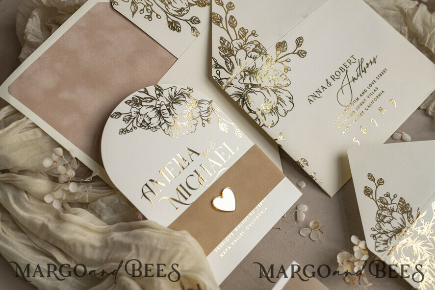 HOCHZEITS EINLADUNGEN Gold / Roségold / Silber / Glitzer Arch Gold Ivory Gold Hochzeitsinvitation Suite, Ecru Floral Hochzeitskarten, Glamour Hochzeitskarten, Elegantes Hochzeitsset