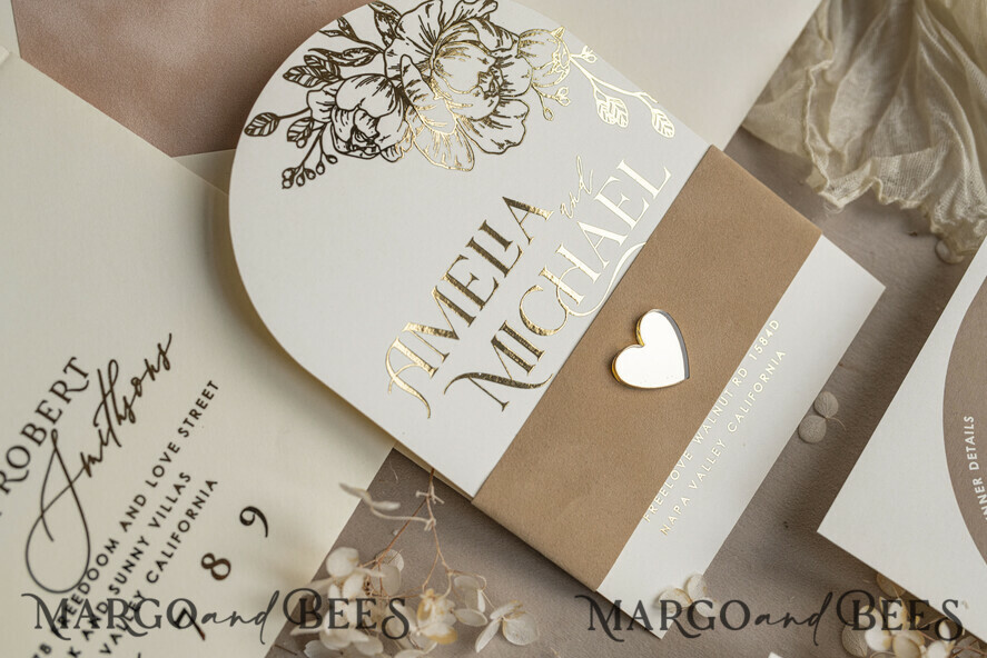 HOCHZEITS EINLADUNGEN Gold / Roségold / Silber / Glitzer Arch Gold Ivory Gold Hochzeitsinvitation Suite, Ecru Floral Hochzeitskarten, Glamour Hochzeitskarten, Elegantes Hochzeitsset