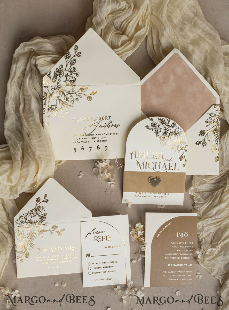 HOCHZEITS EINLADUNGEN Gold / Roségold / Silber / Glitzer Arch Gold Ivory Gold Hochzeitsinvitation Suite, Ecru Floral Hochzeitskarten, Glamour Hochzeitskarten, Elegantes Hochzeitsset