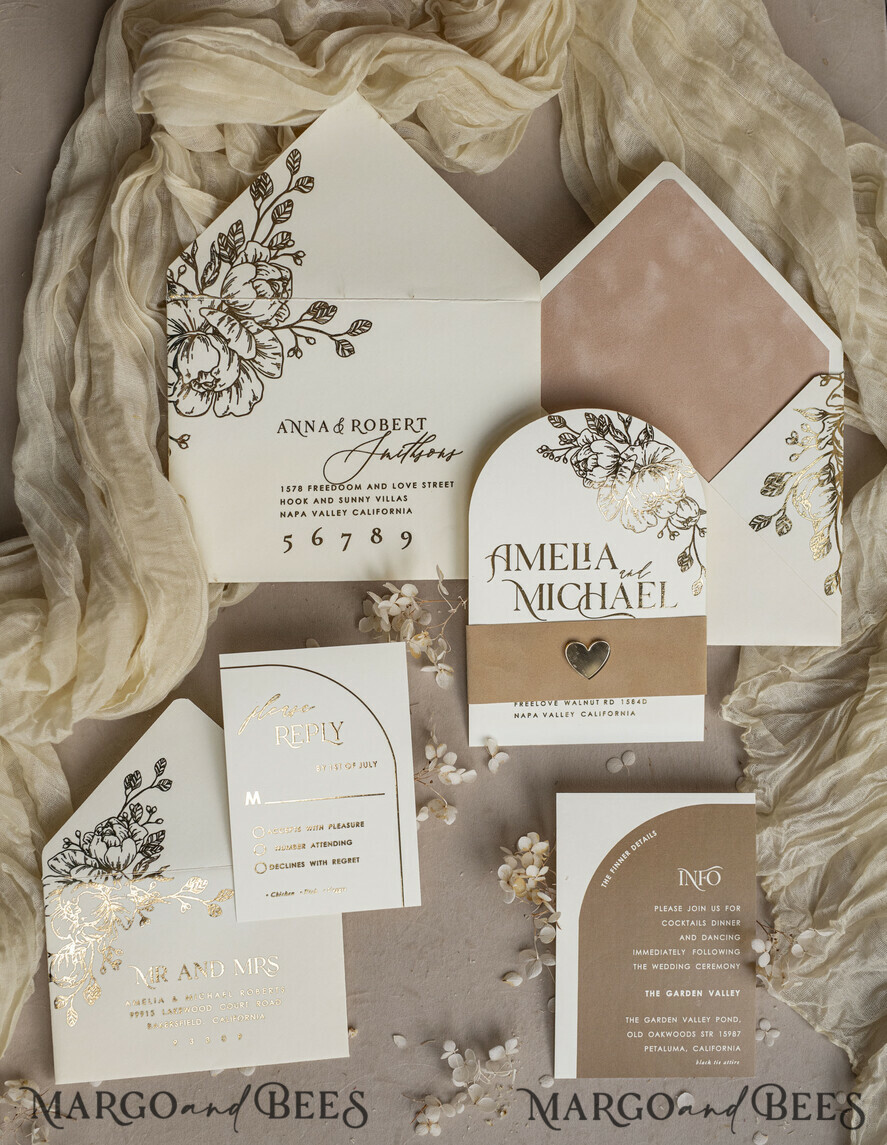 HOCHZEITS EINLADUNGEN Gold / Roségold / Silber / Glitzer Arch Gold Ivory Gold Hochzeitsinvitation Suite, Ecru Floral Hochzeitskarten, Glamour Hochzeitskarten, Elegantes Hochzeitsset