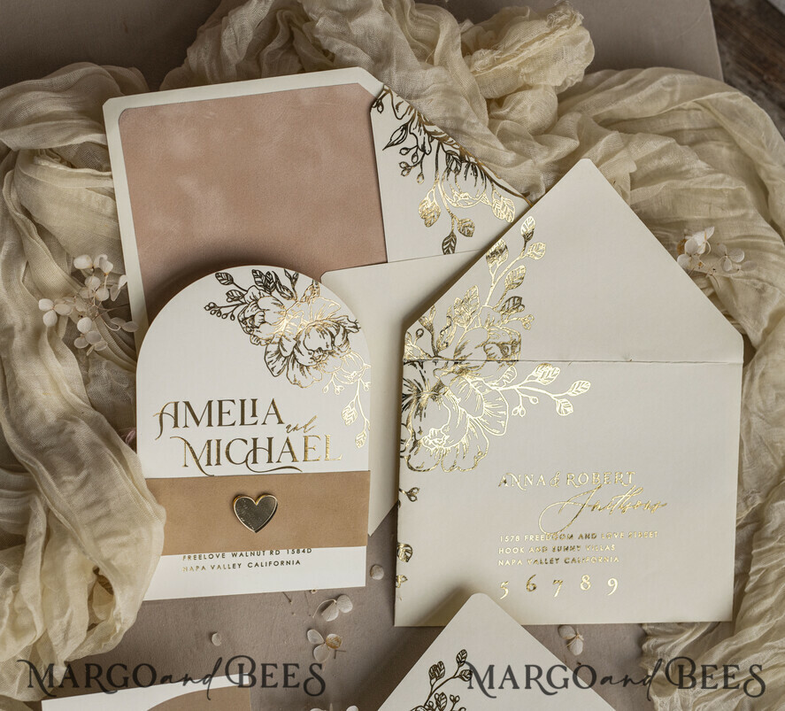 HOCHZEITS EINLADUNGEN Gold / Roségold / Silber / Glitzer Arch Gold Ivory Gold Hochzeitsinvitation Suite, Ecru Floral Hochzeitskarten, Glamour Hochzeitskarten, Elegantes Hochzeitsset