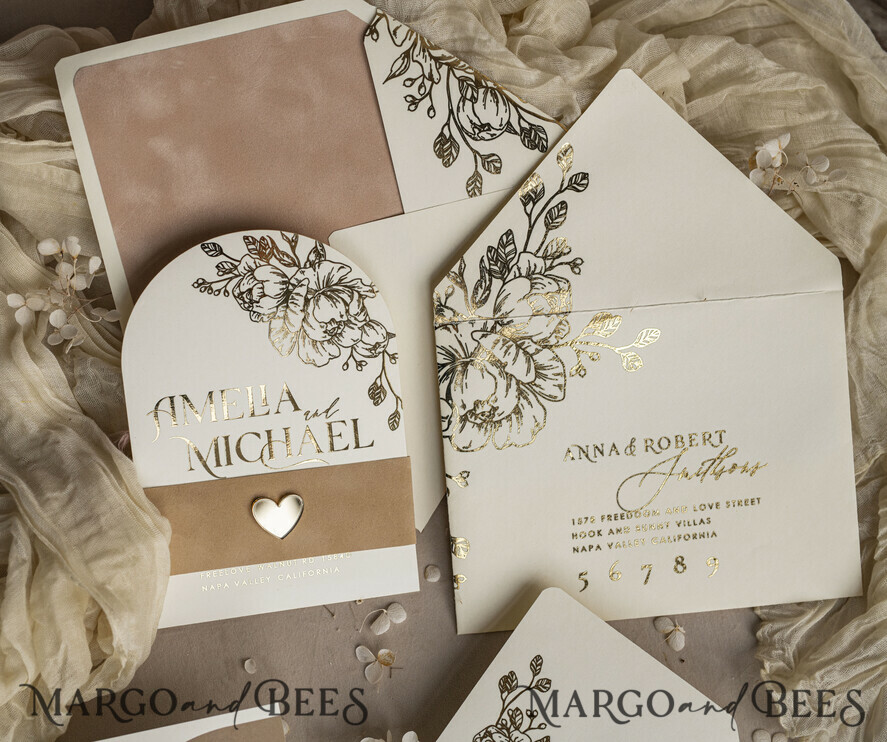 HOCHZEITS EINLADUNGEN Gold / Roségold / Silber / Glitzer Arch Gold Ivory Gold Hochzeitsinvitation Suite, Ecru Floral Hochzeitskarten, Glamour Hochzeitskarten, Elegantes Hochzeitsset