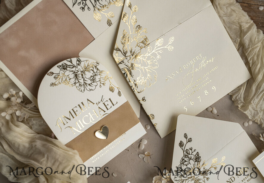 HOCHZEITS EINLADUNGEN Gold / Roségold / Silber / Glitzer Arch Gold Ivory Gold Hochzeitsinvitation Suite, Ecru Floral Hochzeitskarten, Glamour Hochzeitskarten, Elegantes Hochzeitsset