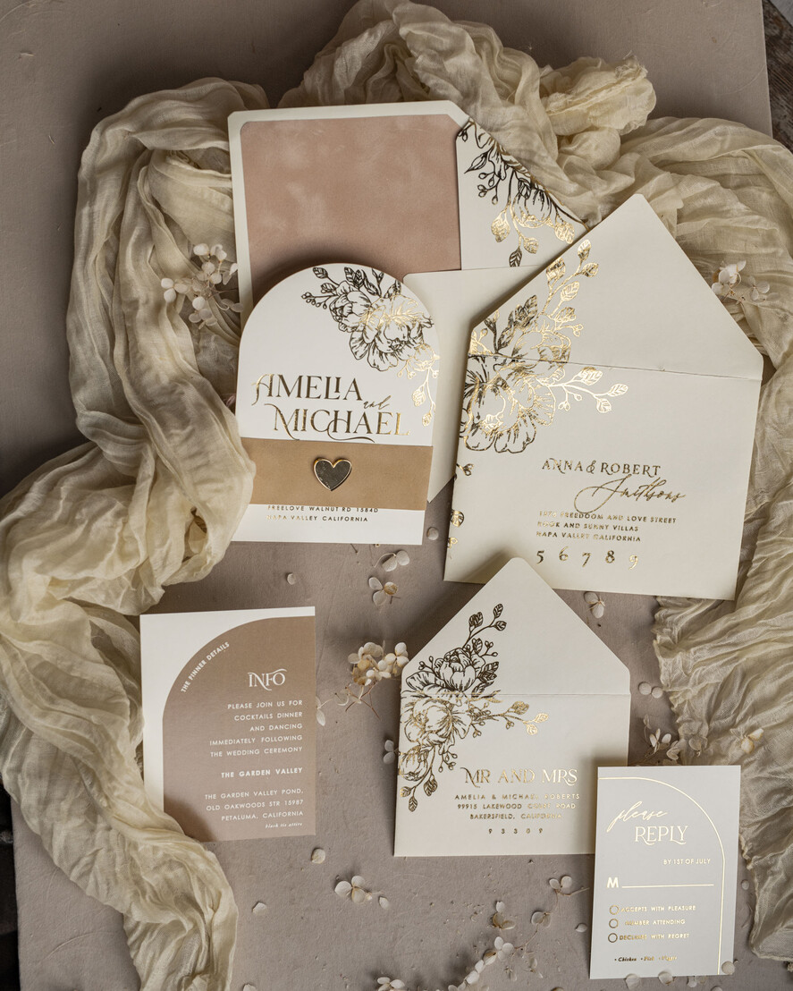 HOCHZEITS EINLADUNGEN Gold / Roségold / Silber / Glitzer Arch Gold Ivory Gold Hochzeitsinvitation Suite, Ecru Floral Hochzeitskarten, Glamour Hochzeitskarten, Elegantes Hochzeitsset