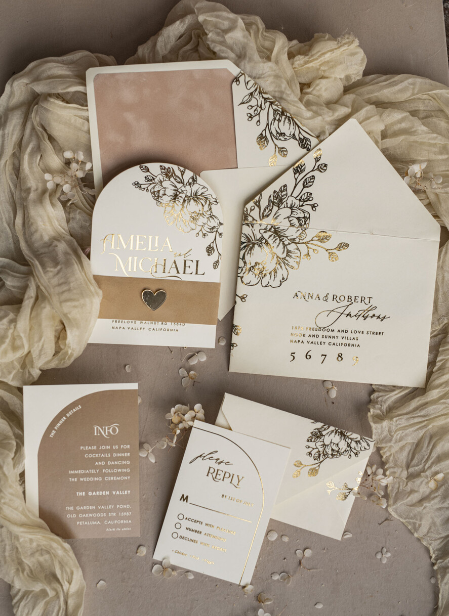 HOCHZEITS EINLADUNGEN Gold / Roségold / Silber / Glitzer Arch Gold Ivory Gold Hochzeitsinvitation Suite, Ecru Floral Hochzeitskarten, Glamour Hochzeitskarten, Elegantes Hochzeitsset
