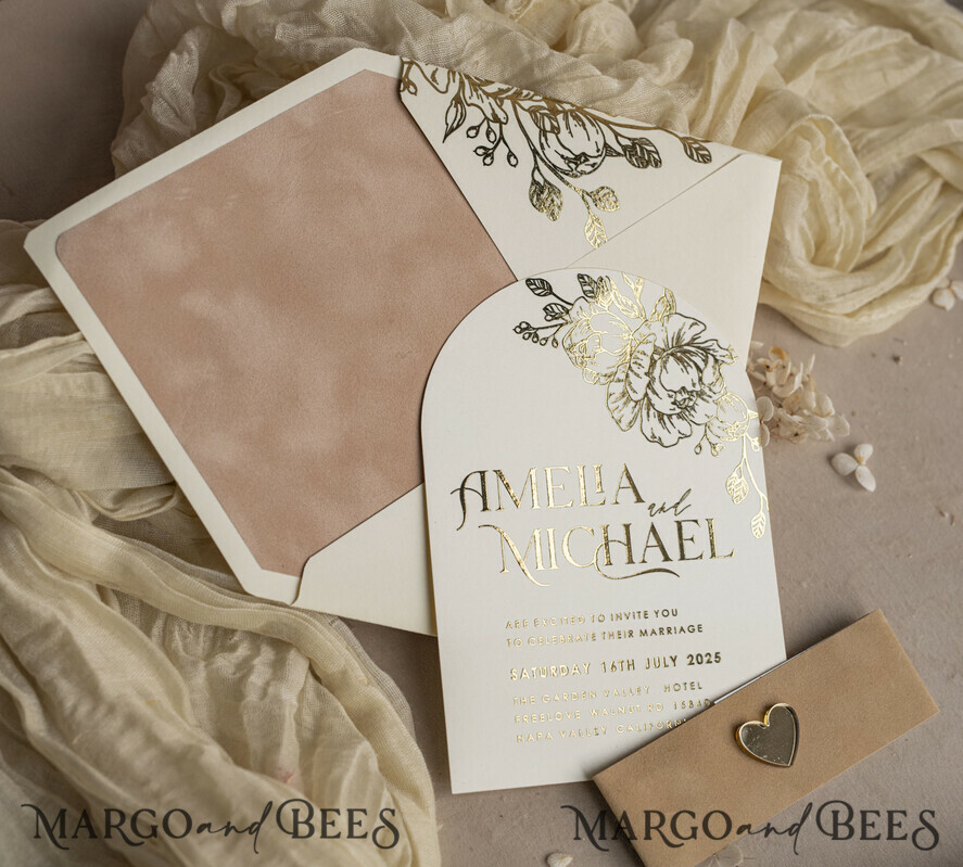 HOCHZEITS EINLADUNGEN Gold / Roségold / Silber / Glitzer Arch Gold Ivory Gold Hochzeitsinvitation Suite, Ecru Floral Hochzeitskarten, Glamour Hochzeitskarten, Elegantes Hochzeitsset